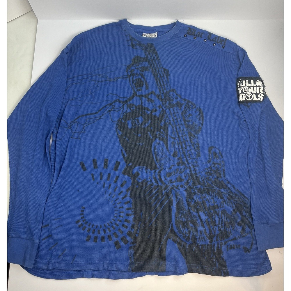 Vintage Blac Label Shirt Mens 4XL Blue Long Sleeve Rocker "Truly Damned" 83 AOP